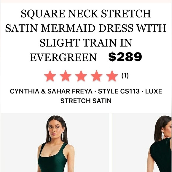 Cynthia & Sahar Square Neck Stretch Satin Mermaid Dress with Train in Evergreen - Picture 15 of 16
